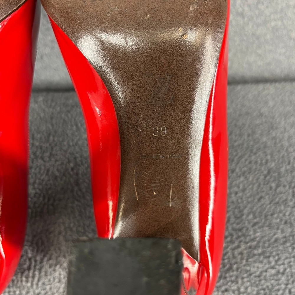 Louis Vuitton Shine Pump Women 39 Red Patent Leather Square‎ Toe Cylinder Heels - Picture 15 of 16